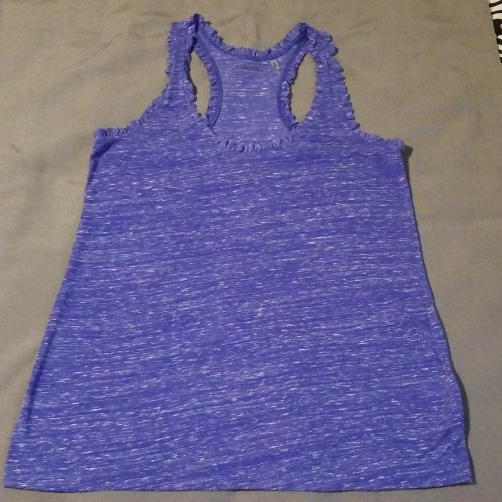 Caslon blue racerback, ruffle detail, XS